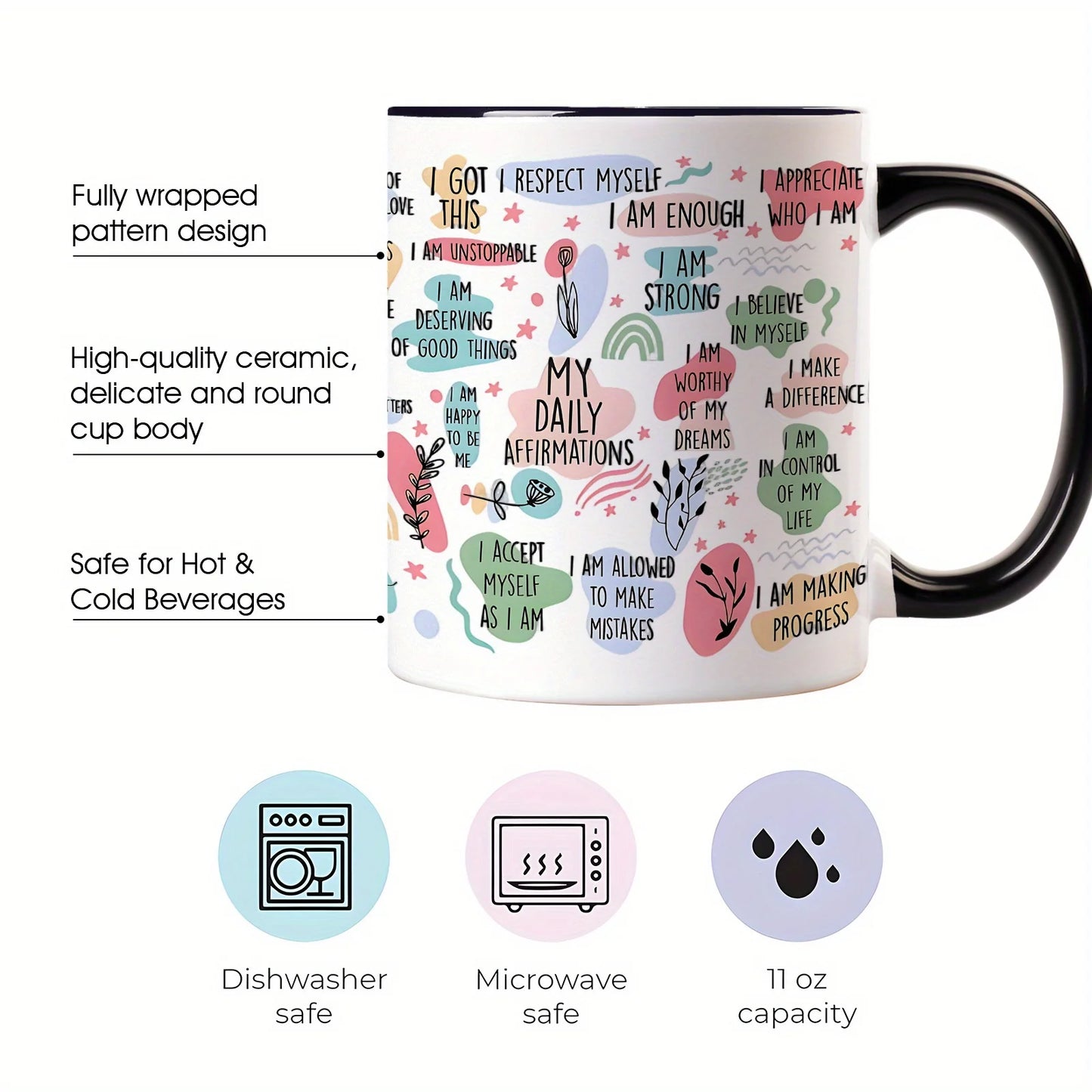 11oz Inspirational Quotes Ceramic Coffee Mug with Positive Sayings