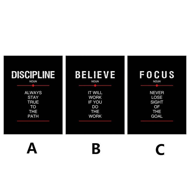 Discipline & Focus Poster - Inspirational Black Canvas Wall Art