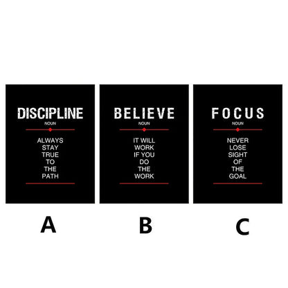 Discipline & Focus Poster - Inspirational Black Canvas Wall Art