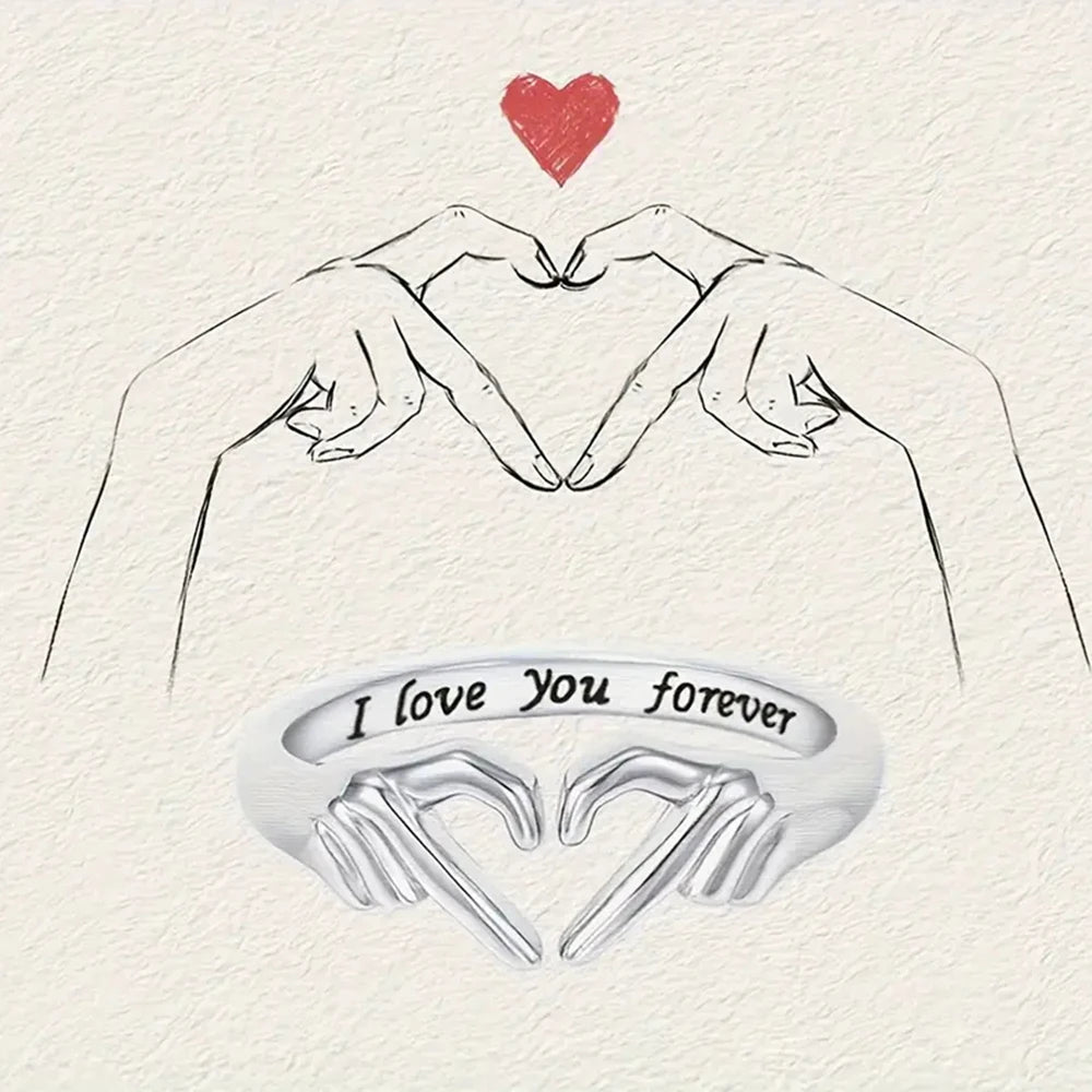 Couple Hug Ring - Romantic Alloy Open Band with Love Engraving