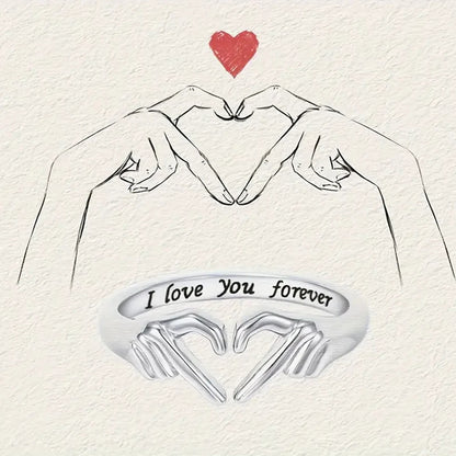 Couple Hug Ring - Romantic Alloy Open Band with Love Engraving