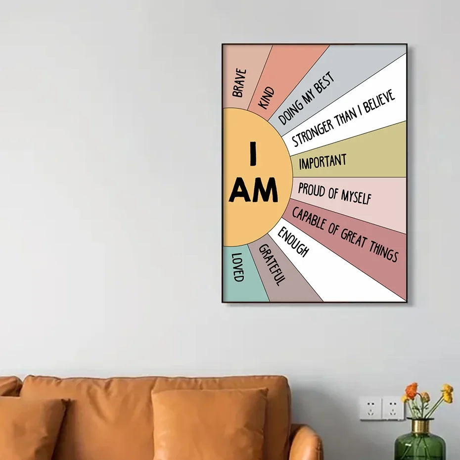 Sun Affirmation Poster - Boho Canvas Wall Art for Kids & Home