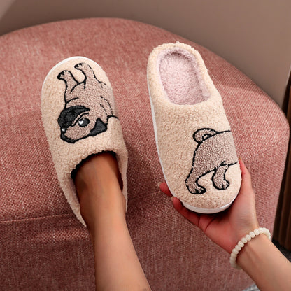 Fuzzy Pug Dog Slippers