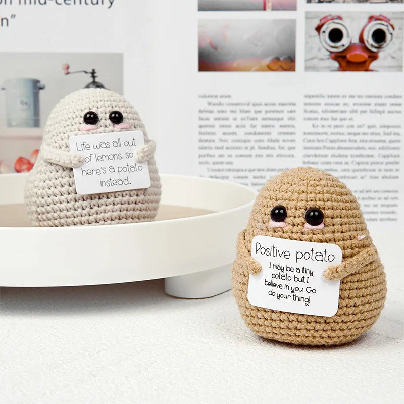 New Positive Energy Potato Hug Pocket Mini Handmade Plush Wool Knitting Doll with Card Funny Christams Gift Home Room Decoration