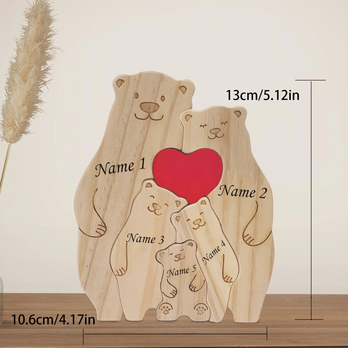 Personalized Wooden Family Bear Puzzle – Custom Rustic Décor Gift