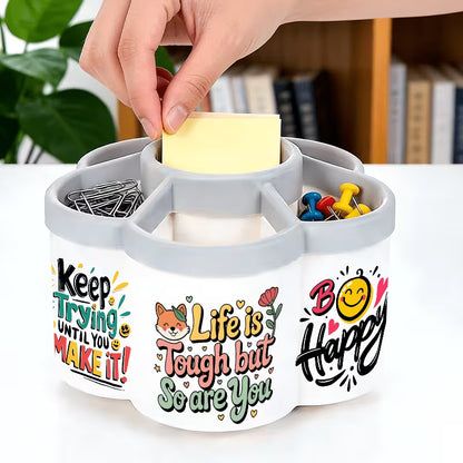 360° Rotating Pen Holder & Makeup Organizer with Inspirational Quote