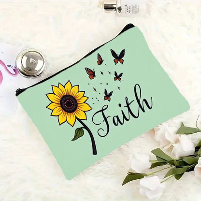 Faith Sunflower & Butterfly Makeup Bag | Travel Cosmetic Pouch