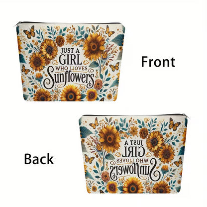 Sunflower Linen Makeup Bag | Travel Cosmetic & Toiletry Pouch