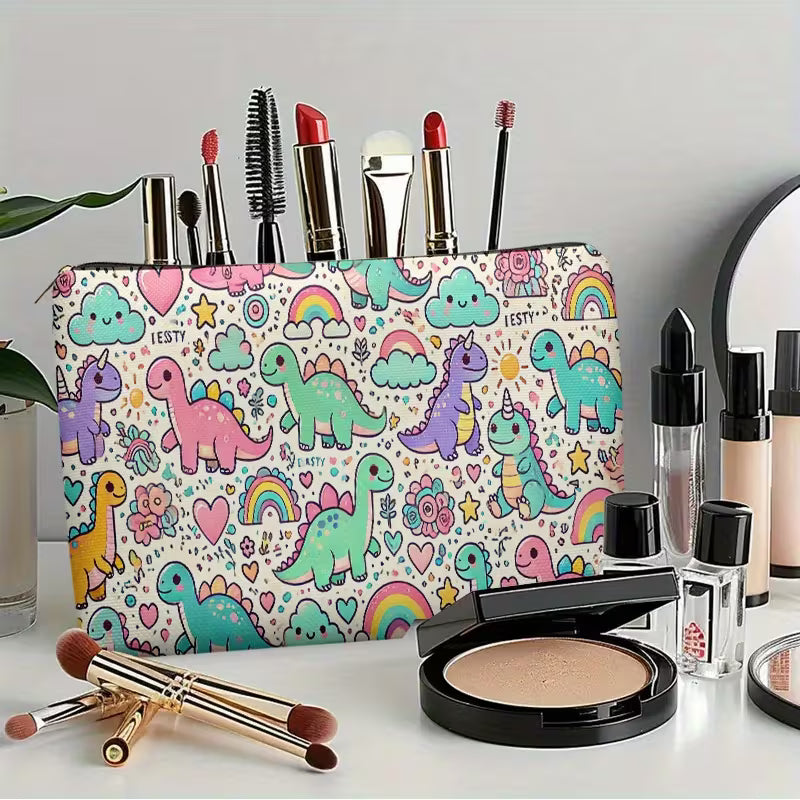Cute Dinosaur Rainbow Makeup Bag | Travel Cosmetic Storage Pouch