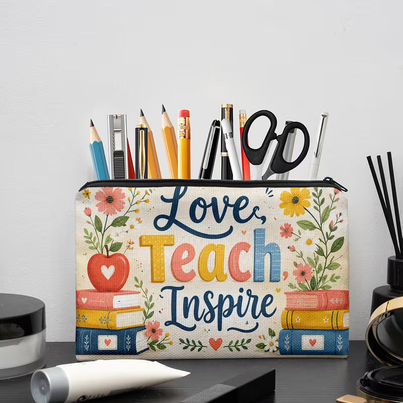Large Linen Pencil Case & Makeup Bag | Foldable Zipper Organizer
