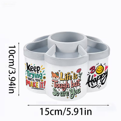 360° Rotating Pen Holder & Makeup Organizer with Inspirational Quote