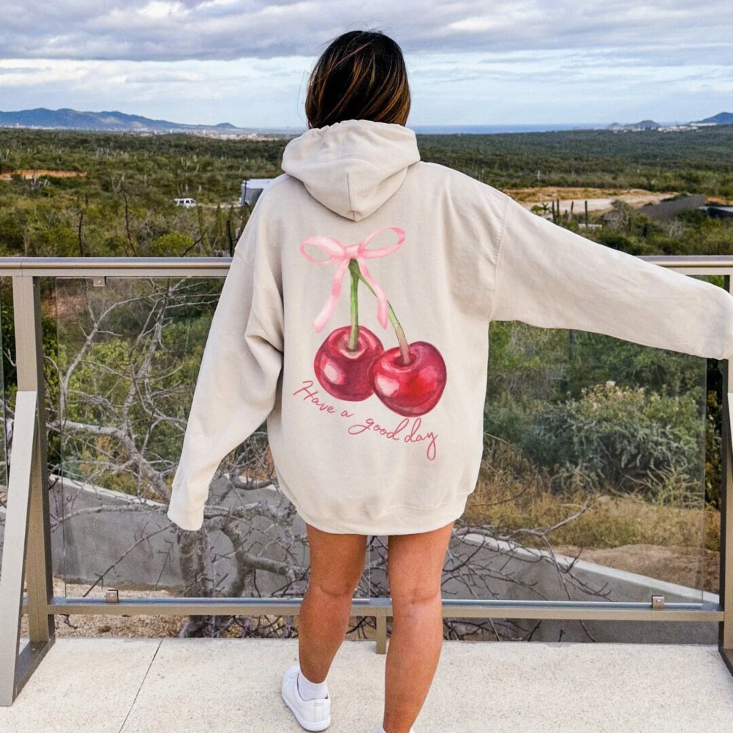 Coquette Cherry Hoodie Have a Good Day Bow Hoodie Cute Pullover