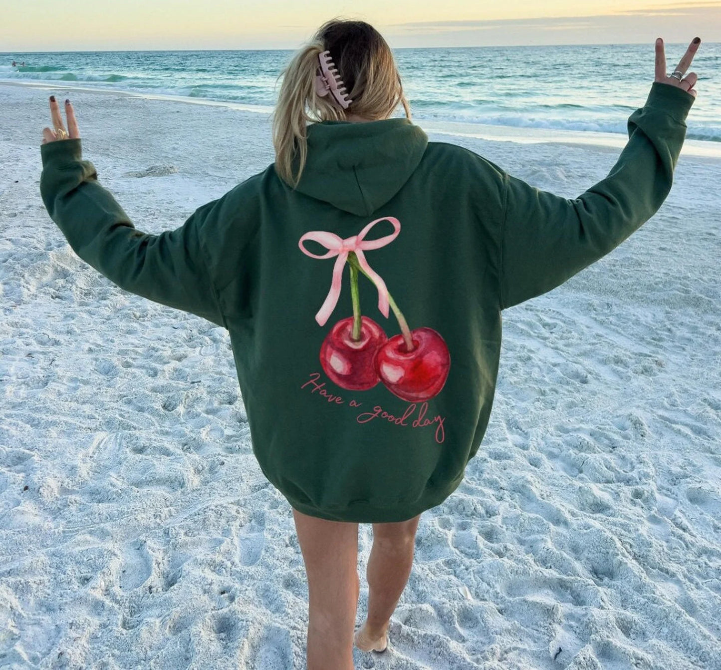 Coquette Cherry Hoodie Have a Good Day Bow Hoodie Cute Pullover