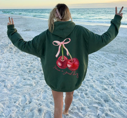 Coquette Cherry Hoodie Have a Good Day Bow Hoodie Cute Pullover