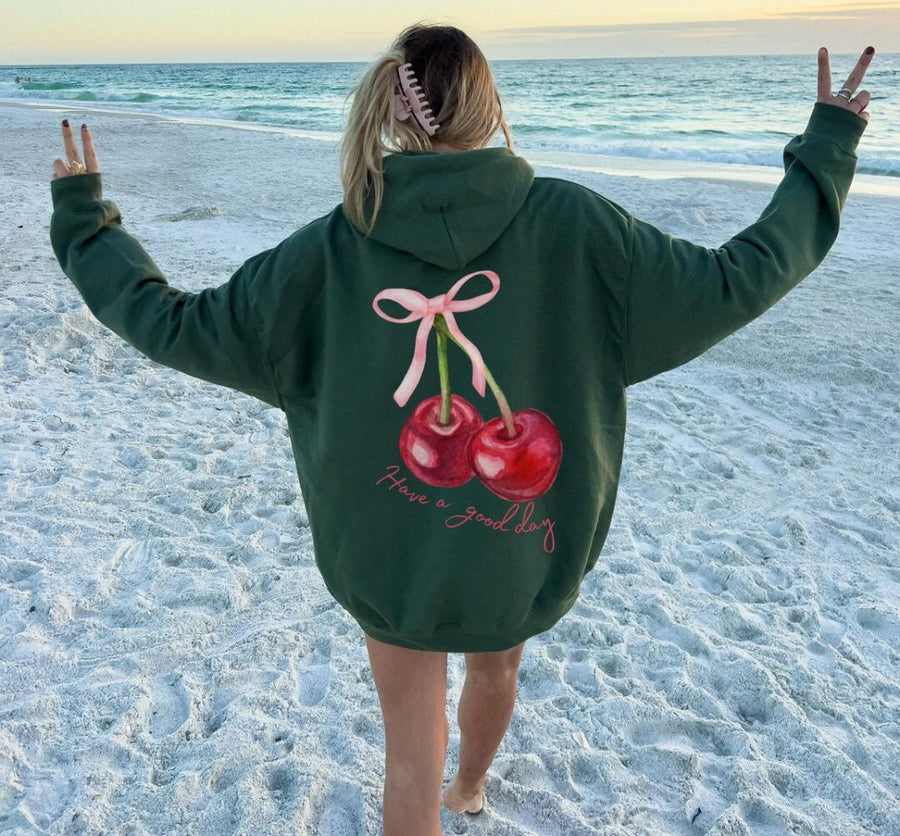 Coquette Cherry Hoodie Have a Good Day Bow Hoodie Cute Pullover