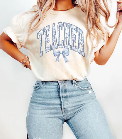 Floral Bow Teacher Shirt Coquette Teacher Tee Gift for Teachers