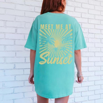 Meet Me at Sunset Shirt Coastal Beach Graphic Tee Summer Vacation