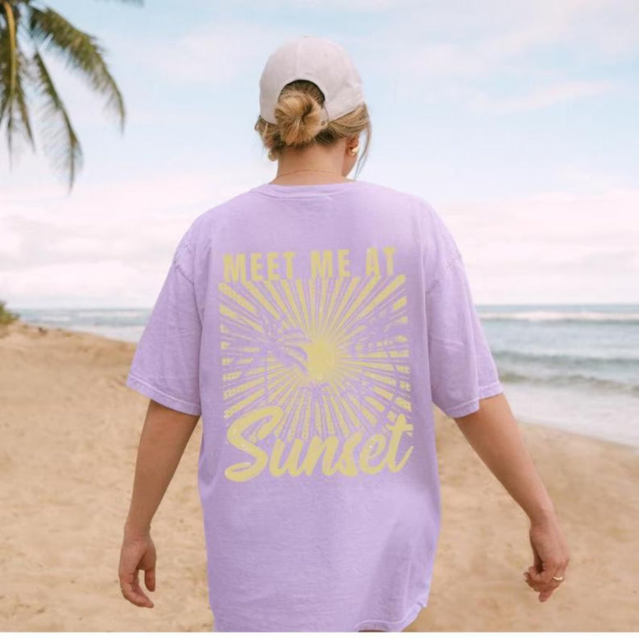 Meet Me at Sunset Shirt Coastal Beach Graphic Tee Summer Vacation