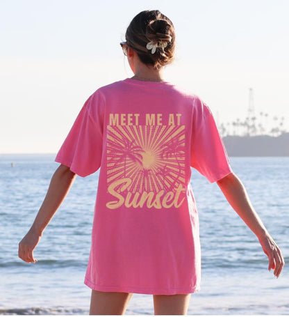 Meet Me at Sunset Shirt Coastal Beach Graphic Tee Summer Vacation