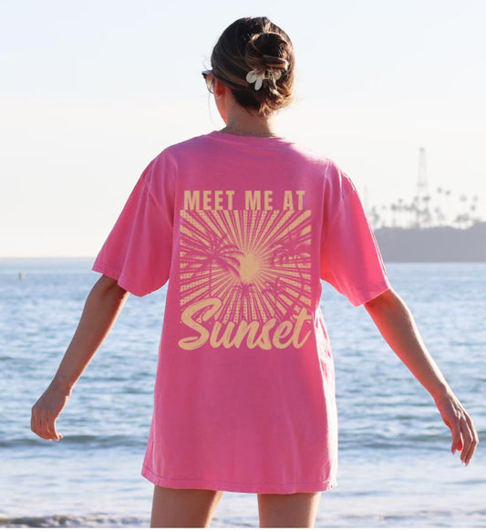 Meet Me at Sunset Shirt Coastal Beach Graphic Tee Summer Vacation
