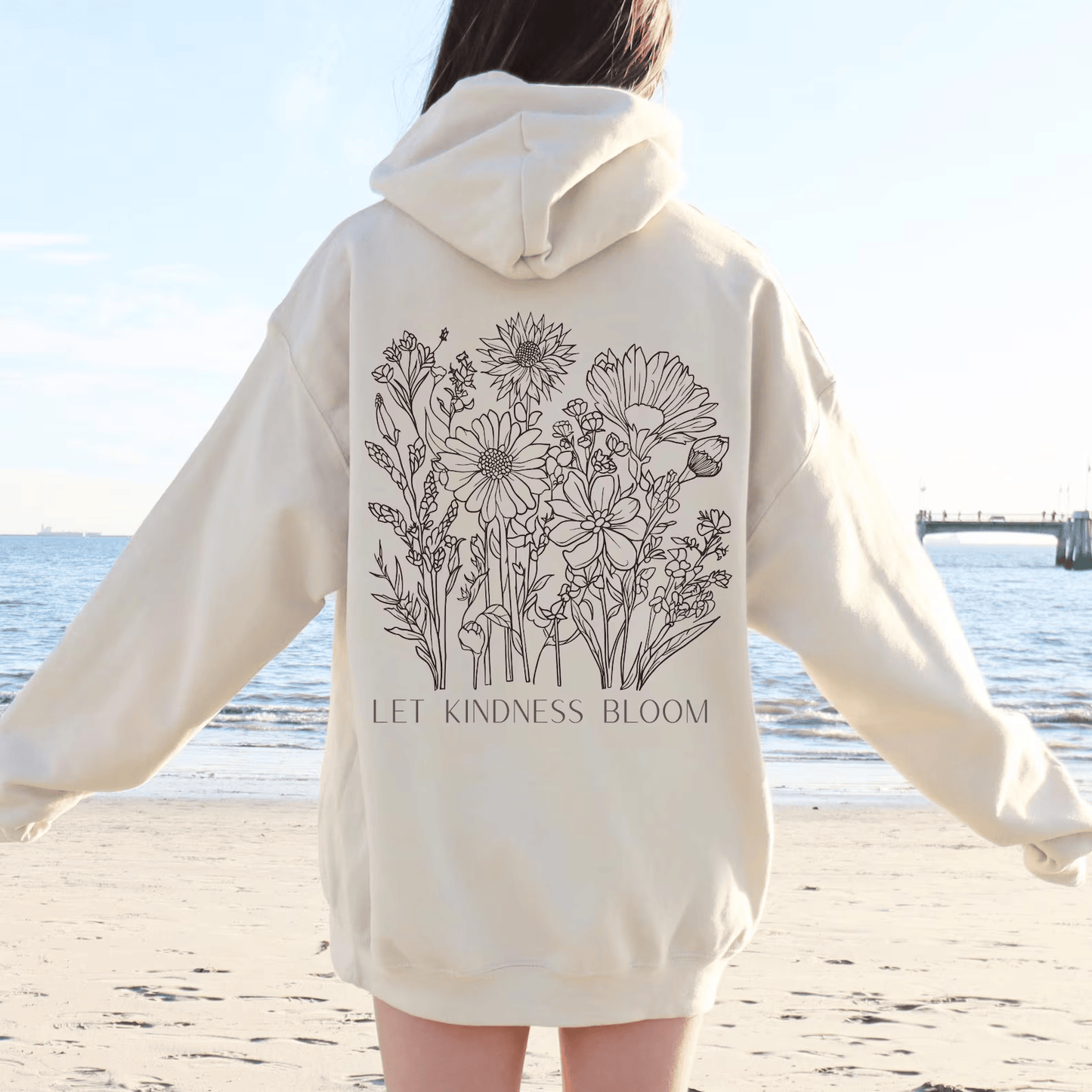 Kind Wildflower Hoodie Women Oversized Floral Positivity Sweatshirt