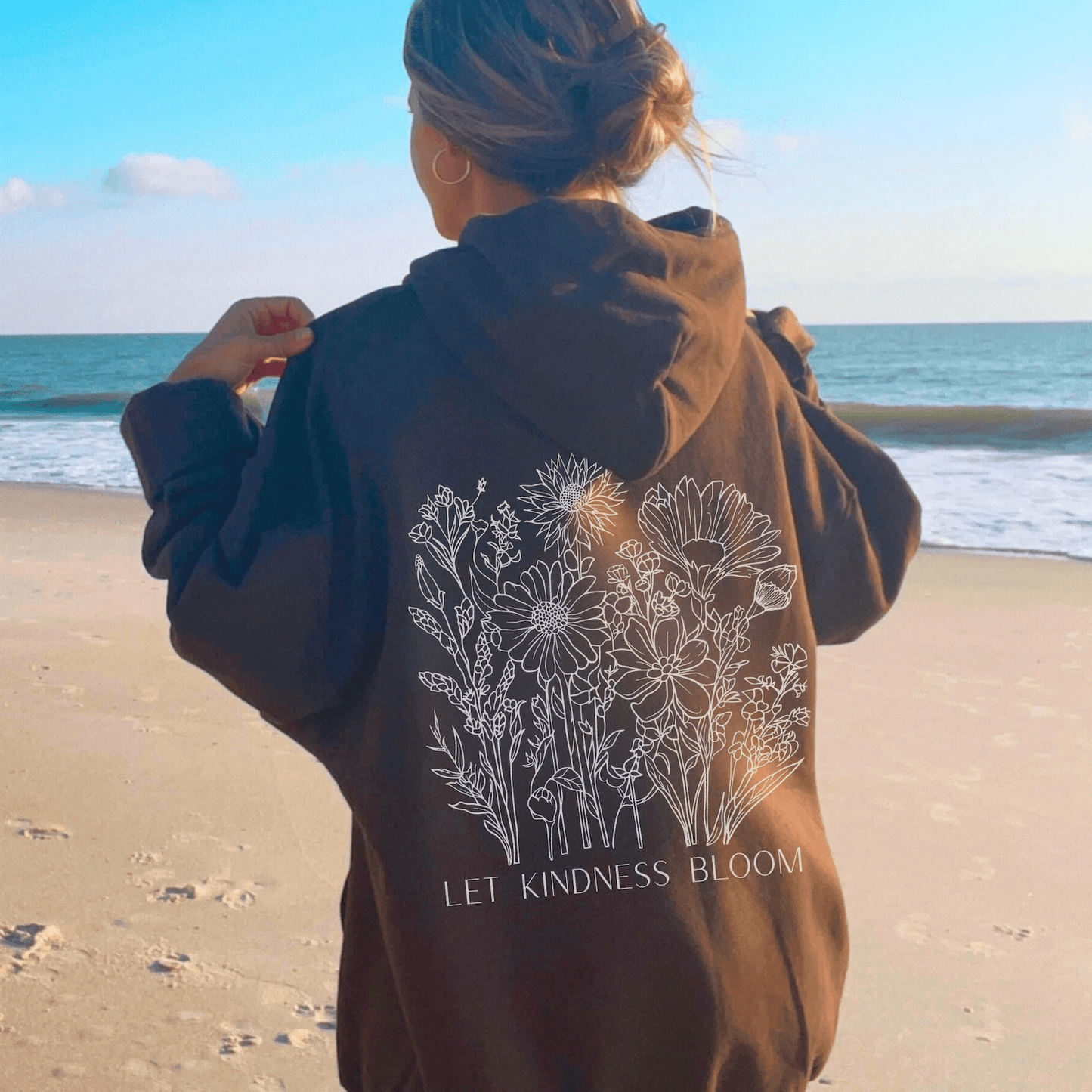 Kind Wildflower Hoodie Women Oversized Floral Positivity Sweatshirt