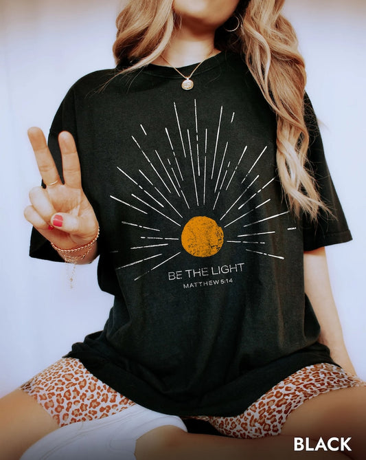 Be The Light Mathew 5 14 Sunburst Vintage Bible Verse Christian Celestial Comfort Colors  Tshirt, Boho Shirt, Sun Shirt, Inspirational Gift