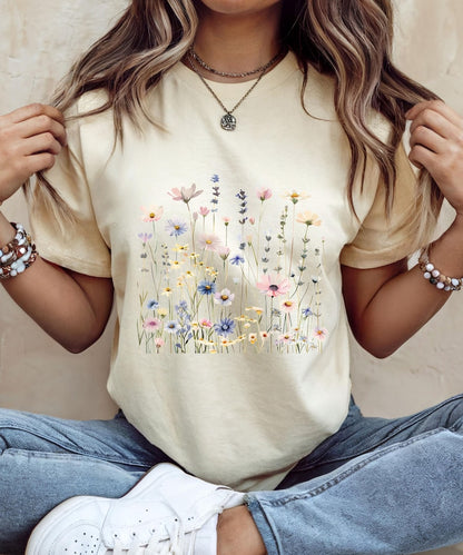 Wildflower T-Shirt for Women | Minimal Floral Bella+Canvas Tee | Nature Inspired Botanical Shirt | Soft Aesthetic Outfit