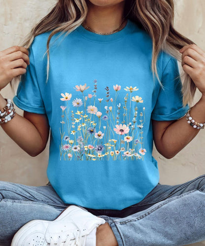 Wildflower T-Shirt for Women | Minimal Floral Bella+Canvas Tee | Nature Inspired Botanical Shirt | Soft Aesthetic Outfit