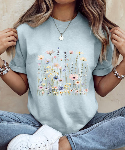 Wildflower T-Shirt for Women | Minimal Floral Bella+Canvas Tee | Nature Inspired Botanical Shirt | Soft Aesthetic Outfit