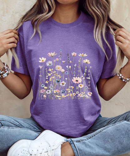 Wildflower T-Shirt for Women | Minimal Floral Bella+Canvas Tee | Nature Inspired Botanical Shirt | Soft Aesthetic Outfit