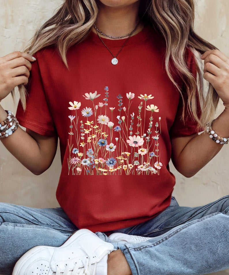 Wildflower T-Shirt for Women | Minimal Floral Bella+Canvas Tee | Nature Inspired Botanical Shirt | Soft Aesthetic Outfit