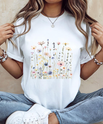 Wildflower T-Shirt for Women | Minimal Floral Bella+Canvas Tee | Nature Inspired Botanical Shirt | Soft Aesthetic Outfit