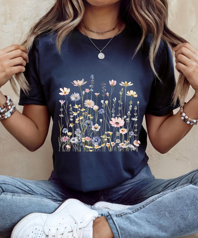 Wildflower T-Shirt for Women | Minimal Floral Bella+Canvas Tee | Nature Inspired Botanical Shirt | Soft Aesthetic Outfit