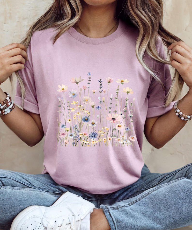 Wildflower T-Shirt for Women | Minimal Floral Bella+Canvas Tee | Nature Inspired Botanical Shirt | Soft Aesthetic Outfit