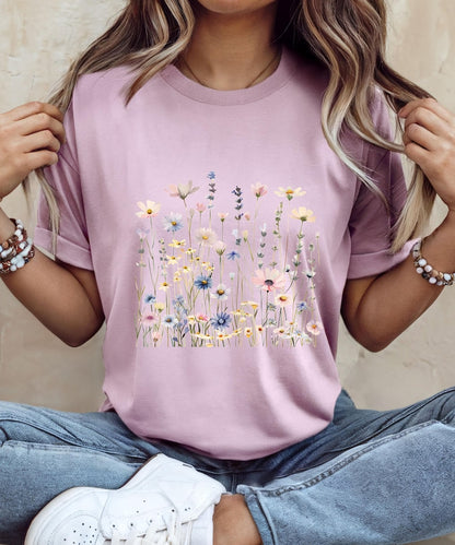 Wildflower T-Shirt for Women | Minimal Floral Bella+Canvas Tee | Nature Inspired Botanical Shirt | Soft Aesthetic Outfit