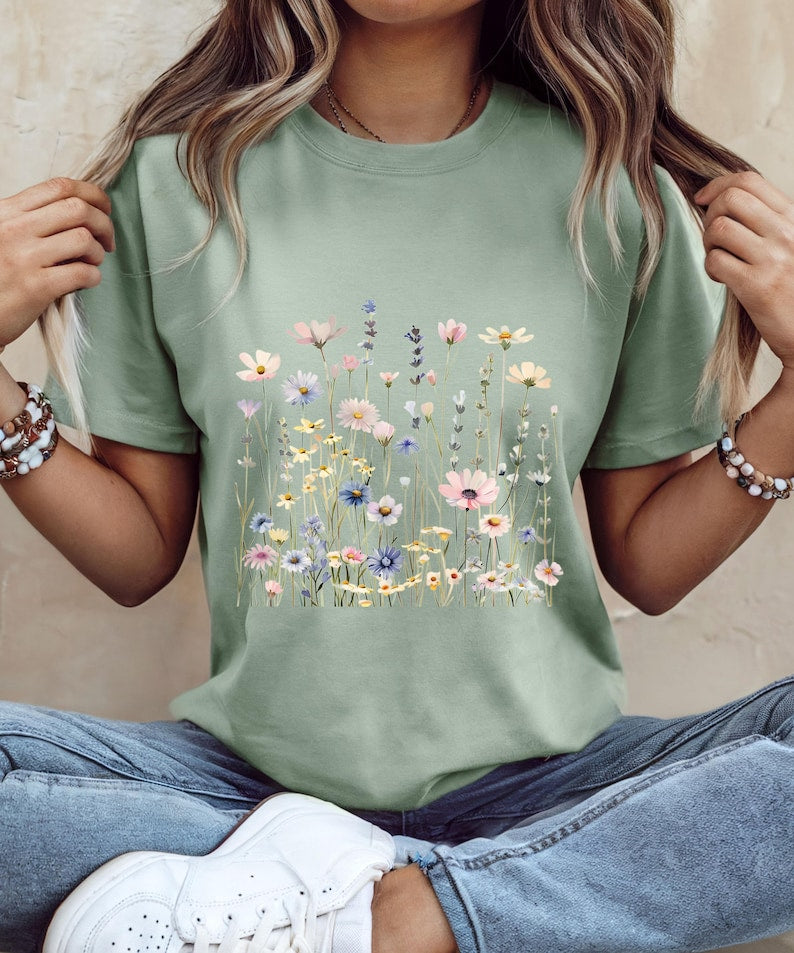 Wildflower T-Shirt for Women | Minimal Floral Bella+Canvas Tee | Nature Inspired Botanical Shirt | Soft Aesthetic Outfit