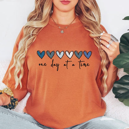 One Day At A Time Shirt, Motivational Hearts Graphic Tee, Positive Mindset Inspirational Shirt, Daily Affirmation Shirt
