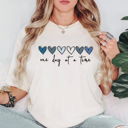 One Day At A Time Shirt, Motivational Hearts Graphic Tee, Positive Mindset Inspirational Shirt, Daily Affirmation Shirt