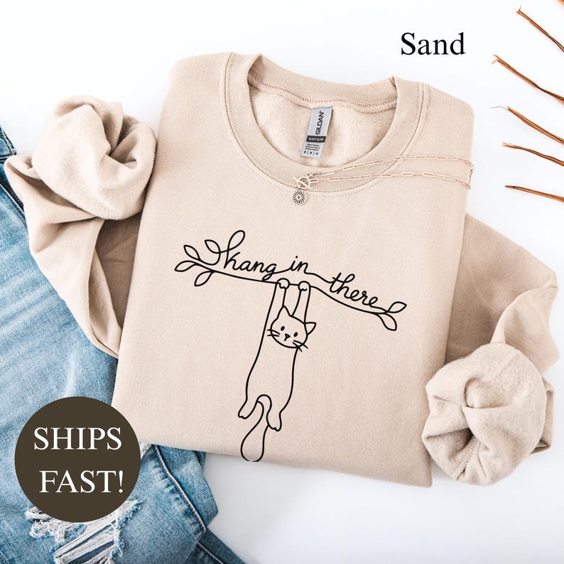 Comfort Colors® Hang in There Shirt, Funny Cat Lover Tee, Motivational Encouragement Gift, Cute Pet Owner Present, Positive Message Top