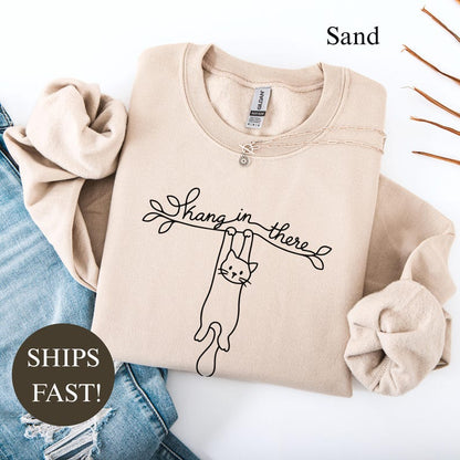 Comfort Colors® Hang in There Shirt, Funny Cat Lover Tee, Motivational Encouragement Gift, Cute Pet Owner Present, Positive Message Top