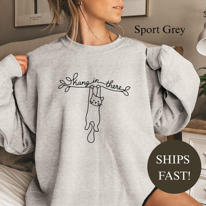 Comfort Colors® Hang in There Shirt, Funny Cat Lover Tee, Motivational Encouragement Gift, Cute Pet Owner Present, Positive Message Top