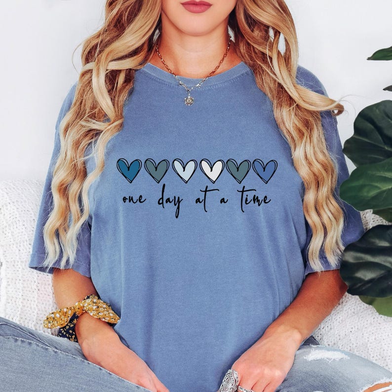 One Day At A Time Shirt, Motivational Hearts Graphic Tee, Positive Mindset Inspirational Shirt, Daily Affirmation Shirt