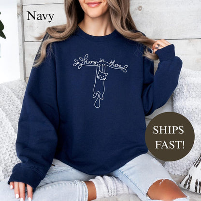 Comfort Colors® Hang in There Shirt, Funny Cat Lover Tee, Motivational Encouragement Gift, Cute Pet Owner Present, Positive Message Top